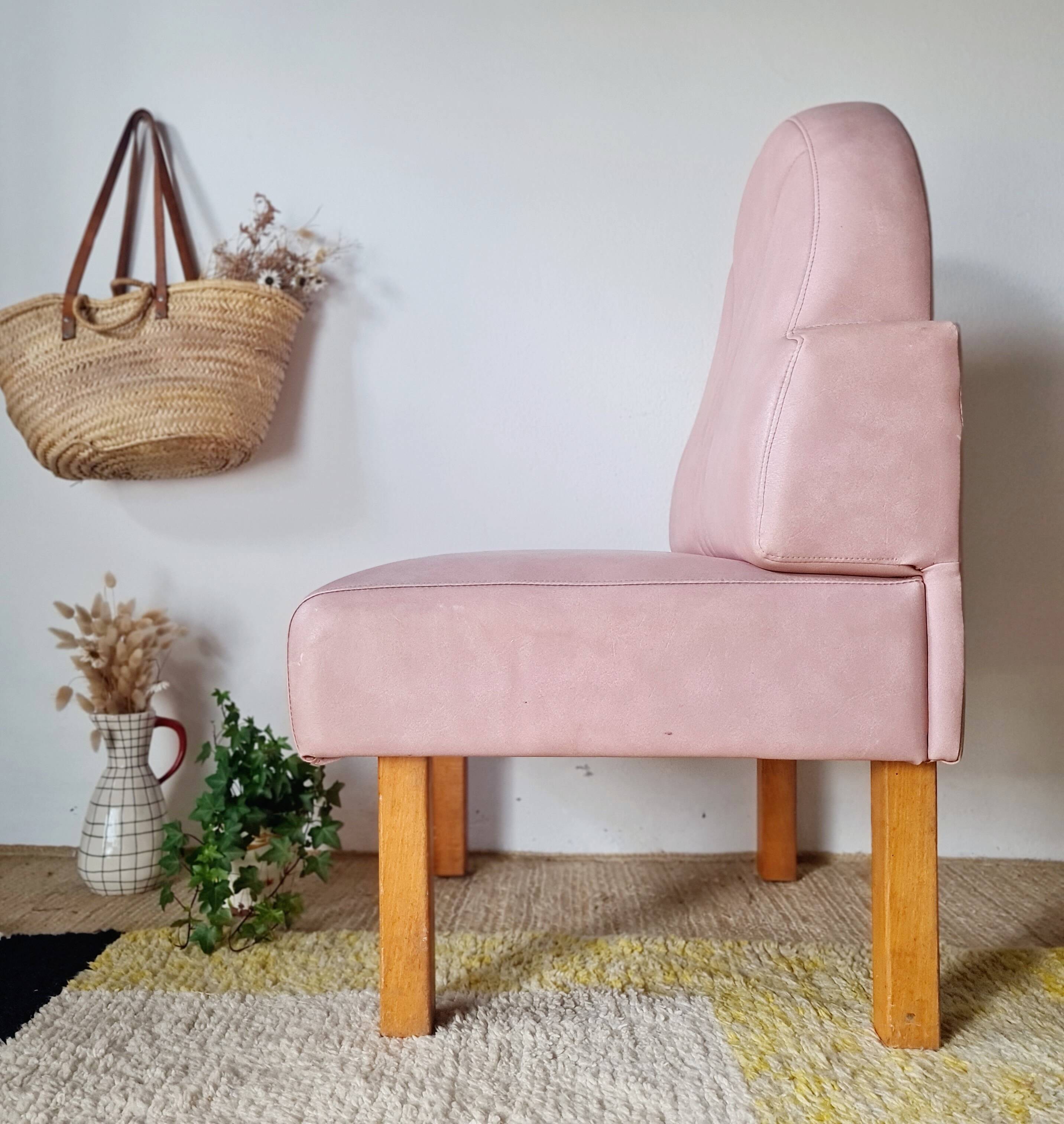 Banquette chauffeuse vintage dossier éventail – Style Art Déco – Rose