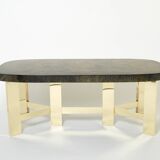 Brutalist Belgian dining table in resin and brass from around 1970.