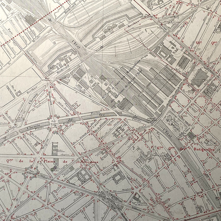 Old cardboard map of Paris, 17th arrondissement