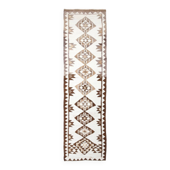 3x11 Brown & Beige Antique Kilim Runner Rug, 91x330Cm