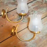 2 tulip wall lights in gold metal