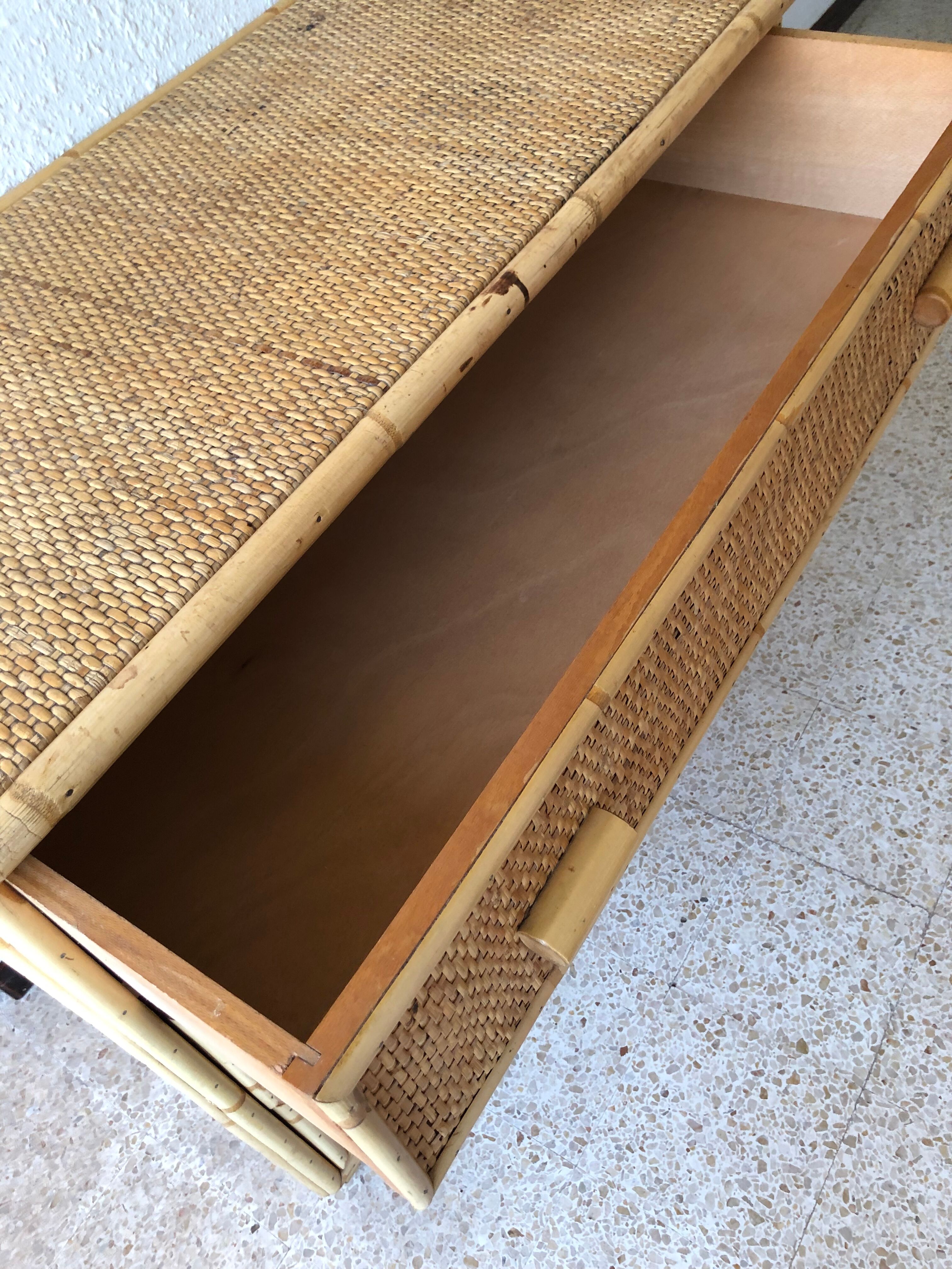 Vintage rattan chest of drawers