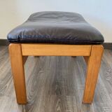 Scandinavian leather and wood ottoman