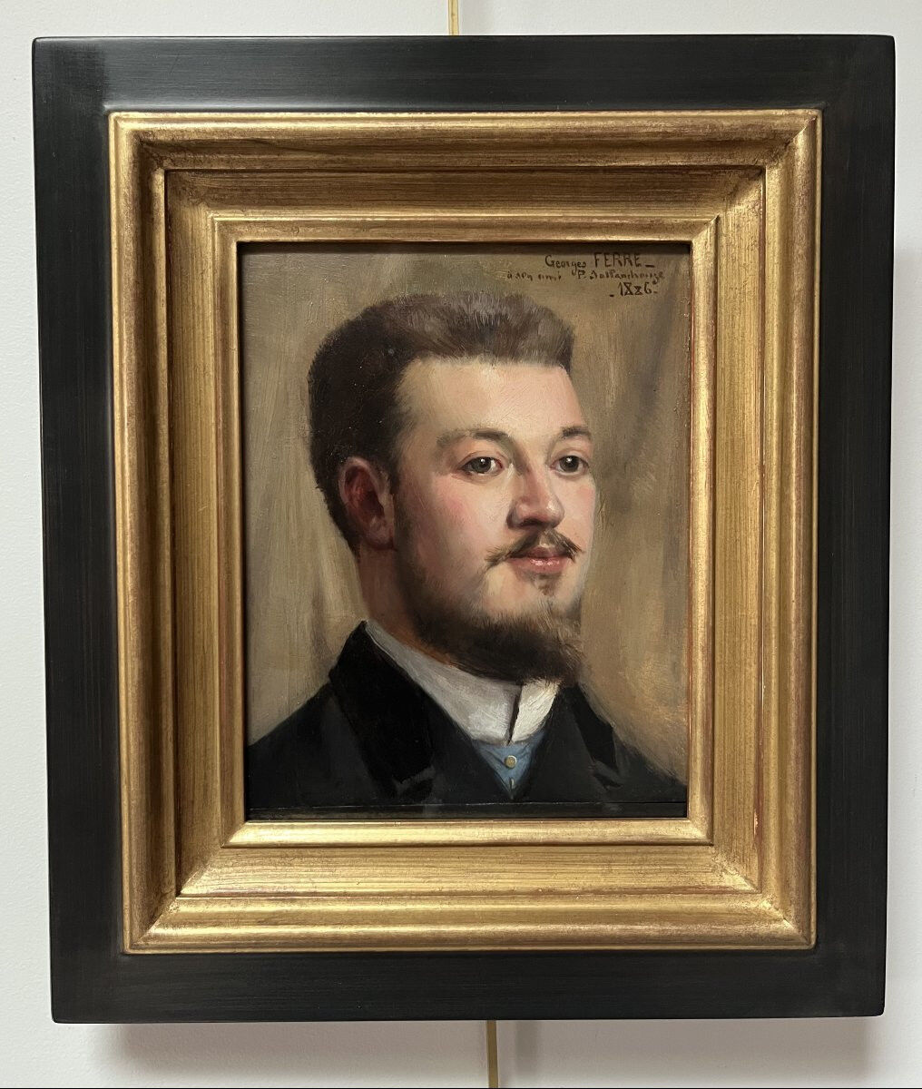 Georges Ferré (1853-1924) Portrait d'un ami, 1886, huile sur panneau, signé