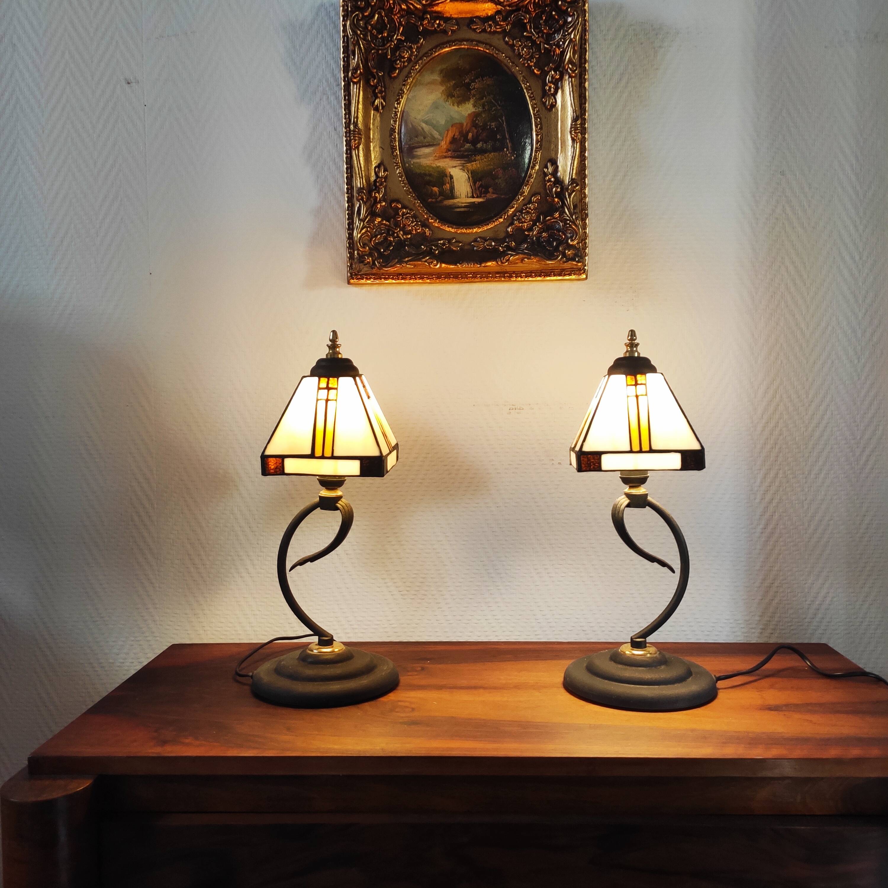 Paire de lampes vintage métal et verre