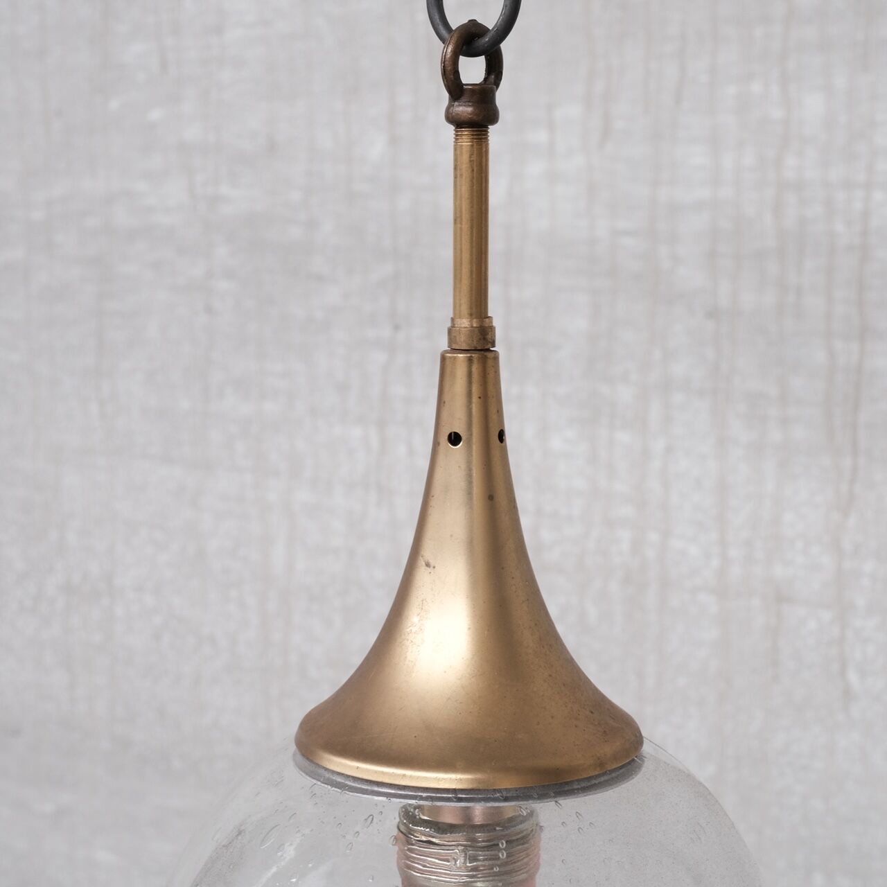 German mid-century clear glass and brass pendant