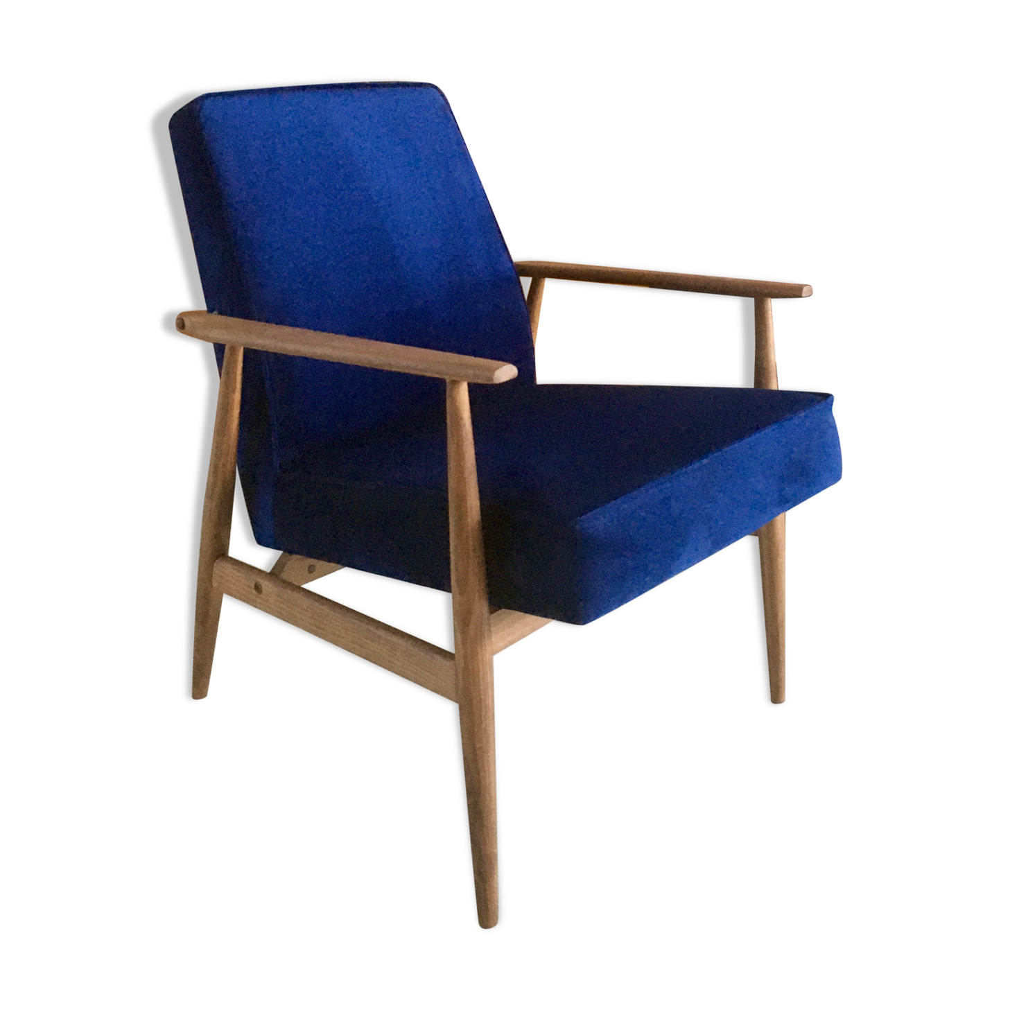 Original vintage polish armchair 300-190 from Mid-century in navy blue velvet