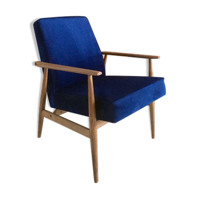 Fauteuil vintage original 300-190 du milieu du siècle en velours bleu marine