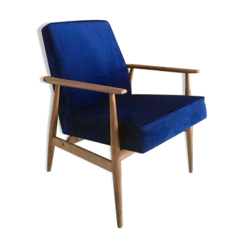 Fauteuil vintage original 300-190 du milieu du siècle en velours bleu marine