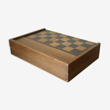 Boite de jeu dame &  backgammon en bois 1900