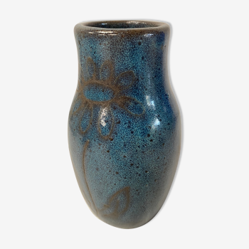 Vase en grès bleu motif