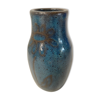 Vase en grès bleu motif