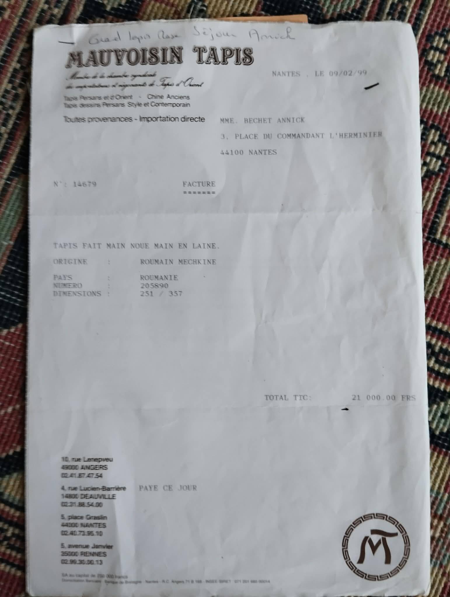 Handmade Romanian Mechkine rug 357x251cm