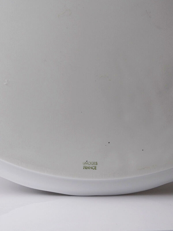 Grand plat à tarte vintage/ancien porcelaine fine de Limoges blanche