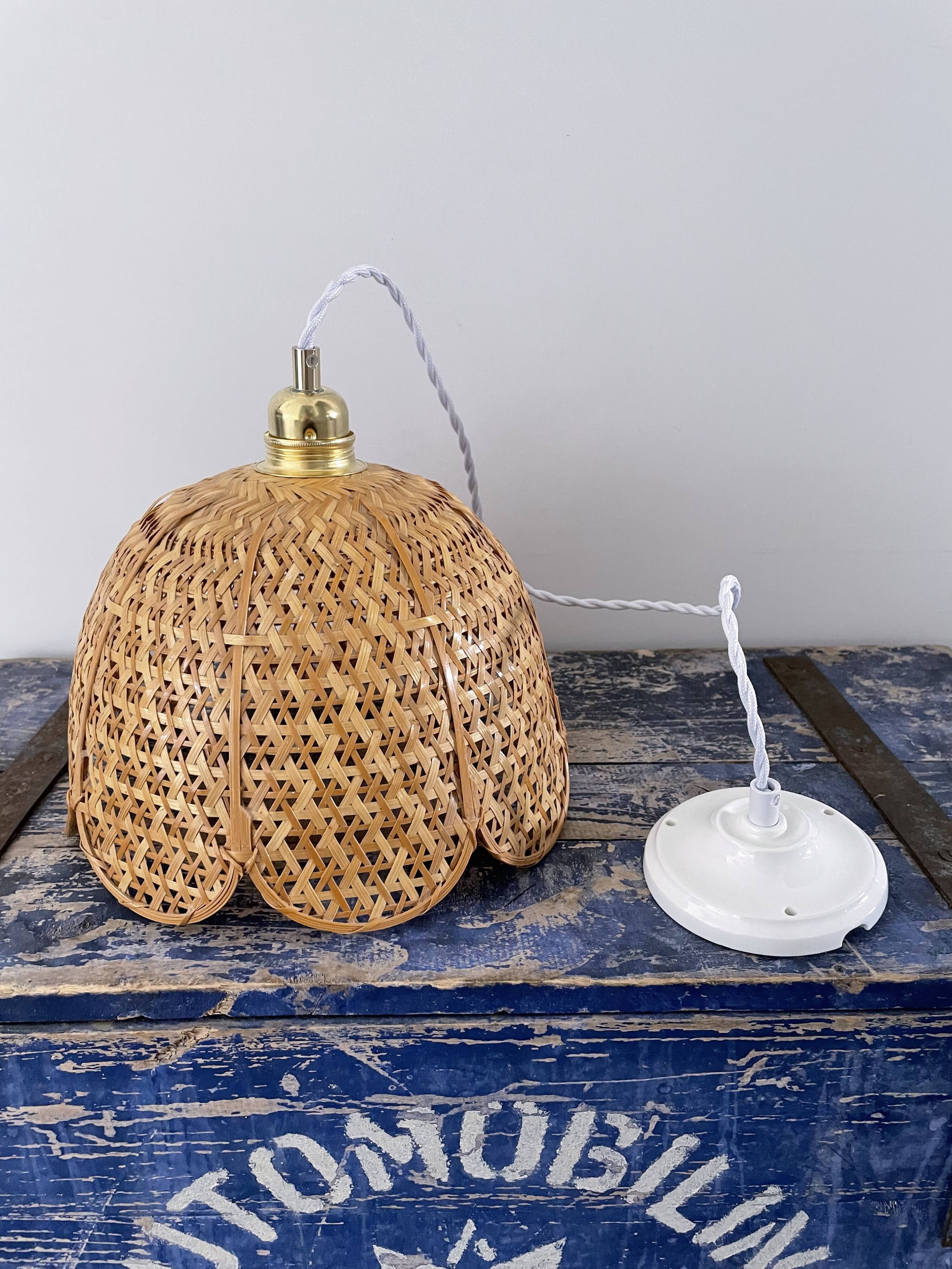 Vintage suspension in electrified braided wicker to nine