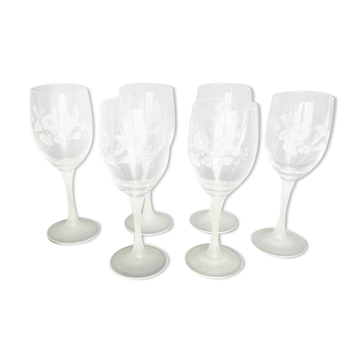 6 engraved crystal wine glasses