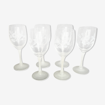 6 engraved crystal wine glasses