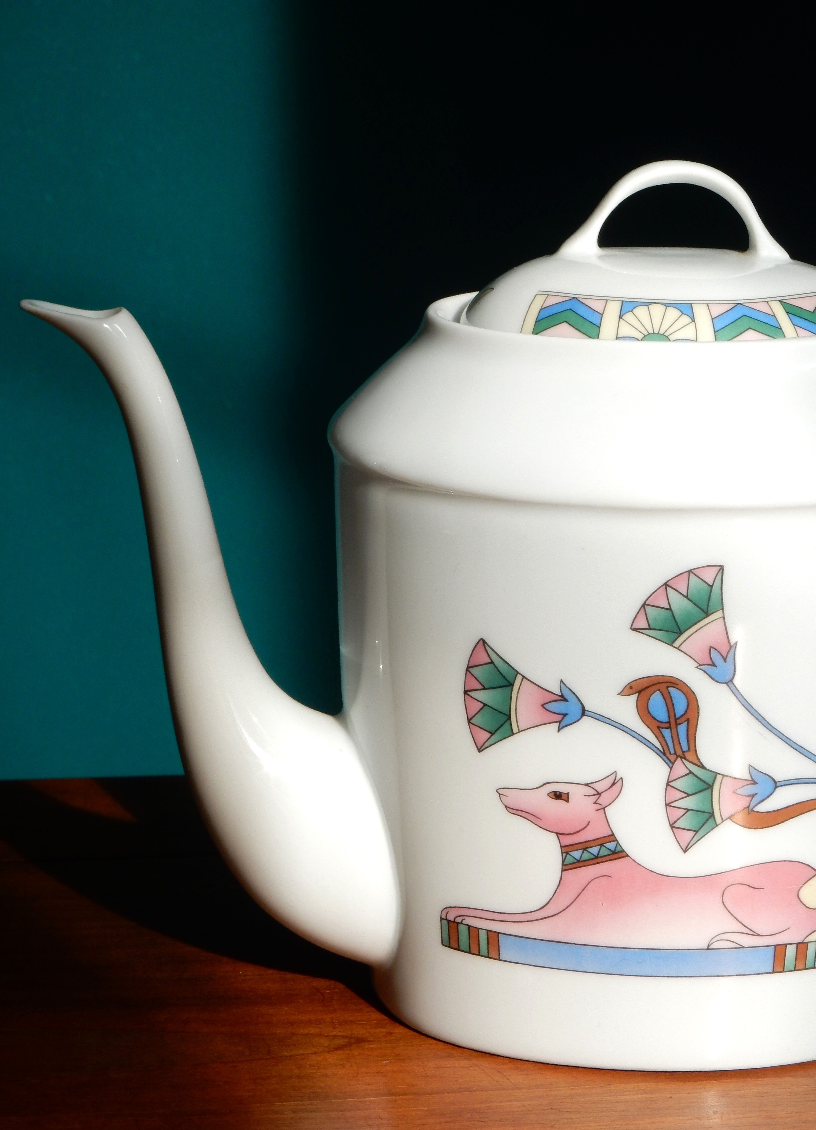 Limoges coffee maker inspired by ancient Egypt in the style of the 80s