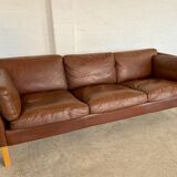 Danish mid-century vintage Mogens Hansen cognac brown leather sofa 60s