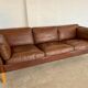 Danish mid-century vintage Mogens Hansen cognac brown leather sofa 60s