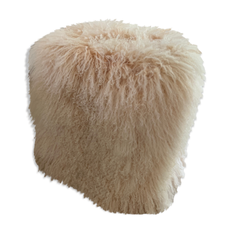 Pouf bouclette cuir  beige rosé