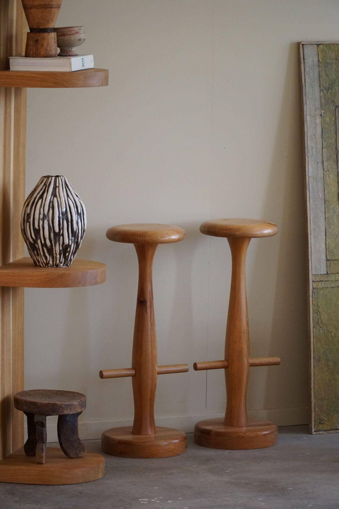 Set of 3 oak bar stools, mid-century Danish modern, Rainer Daumiller, 1960s.