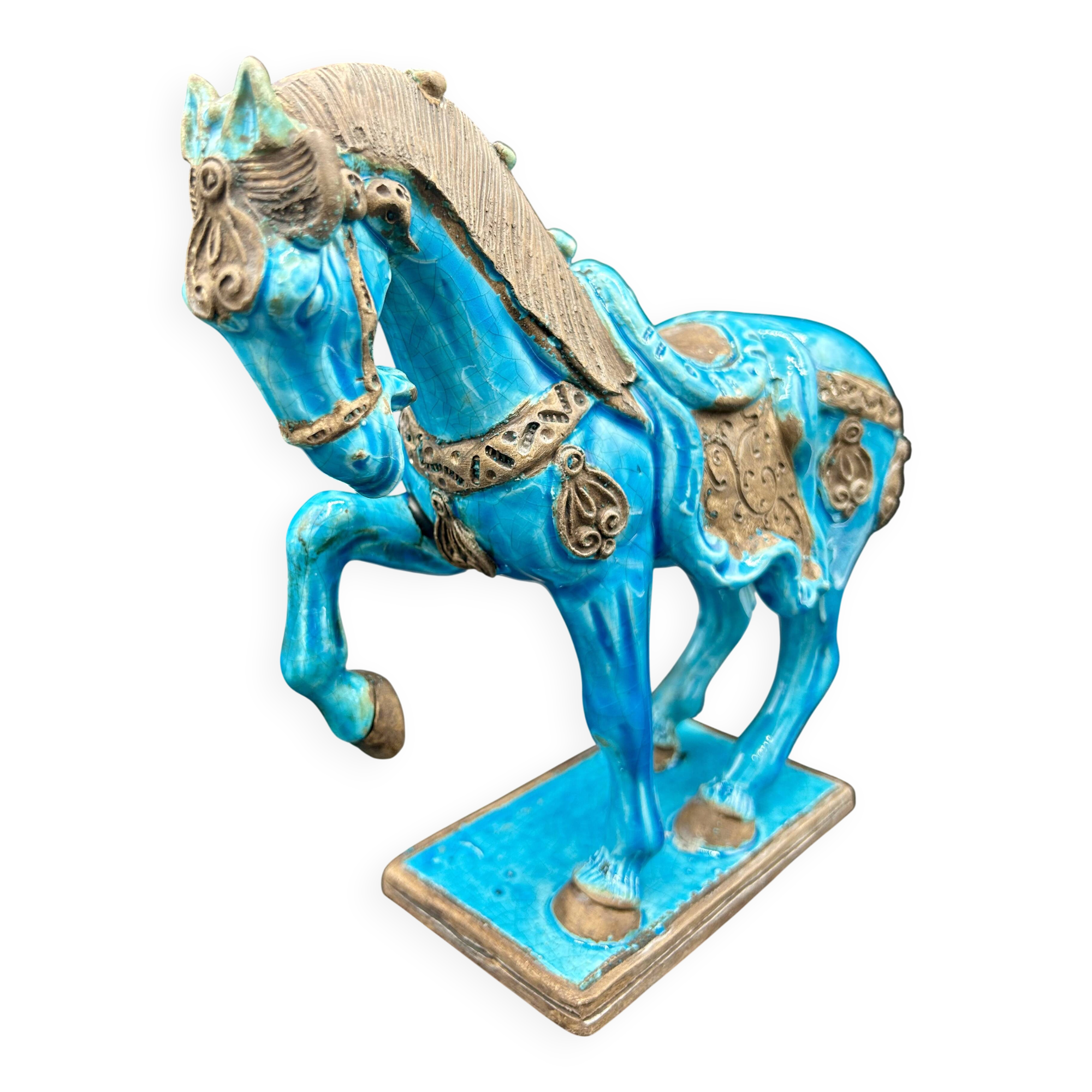 Cheval en céramique émaillée craquelée vintage