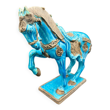 Cheval en céramique émaillée craquelée vintage