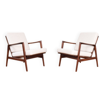 Mid-Century Beech & Wool „Stefan” Easy Chairs, 1960s, Set of 2