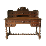 Neo-Renaissance oak cash desk and step