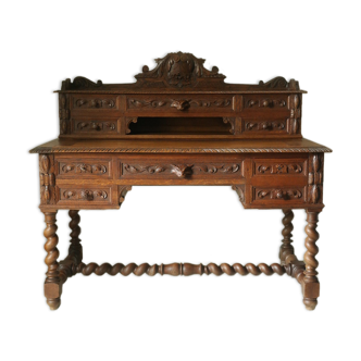 Bureau à caisse et gradin en chêne néo-Renaissance