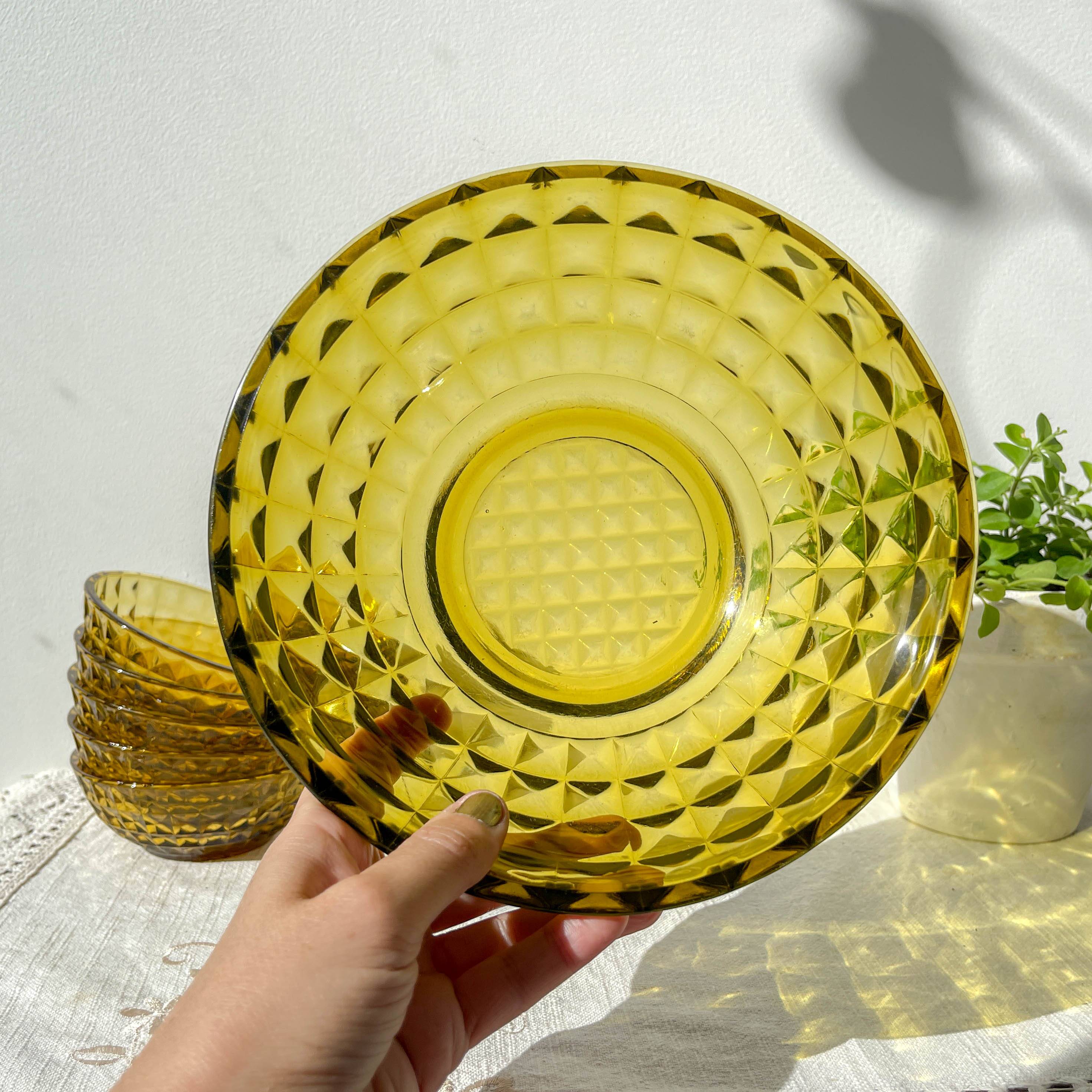 Vintage Amber Glass Dessert Set - 1 Salad Bowl + 5 Matching Bowls
