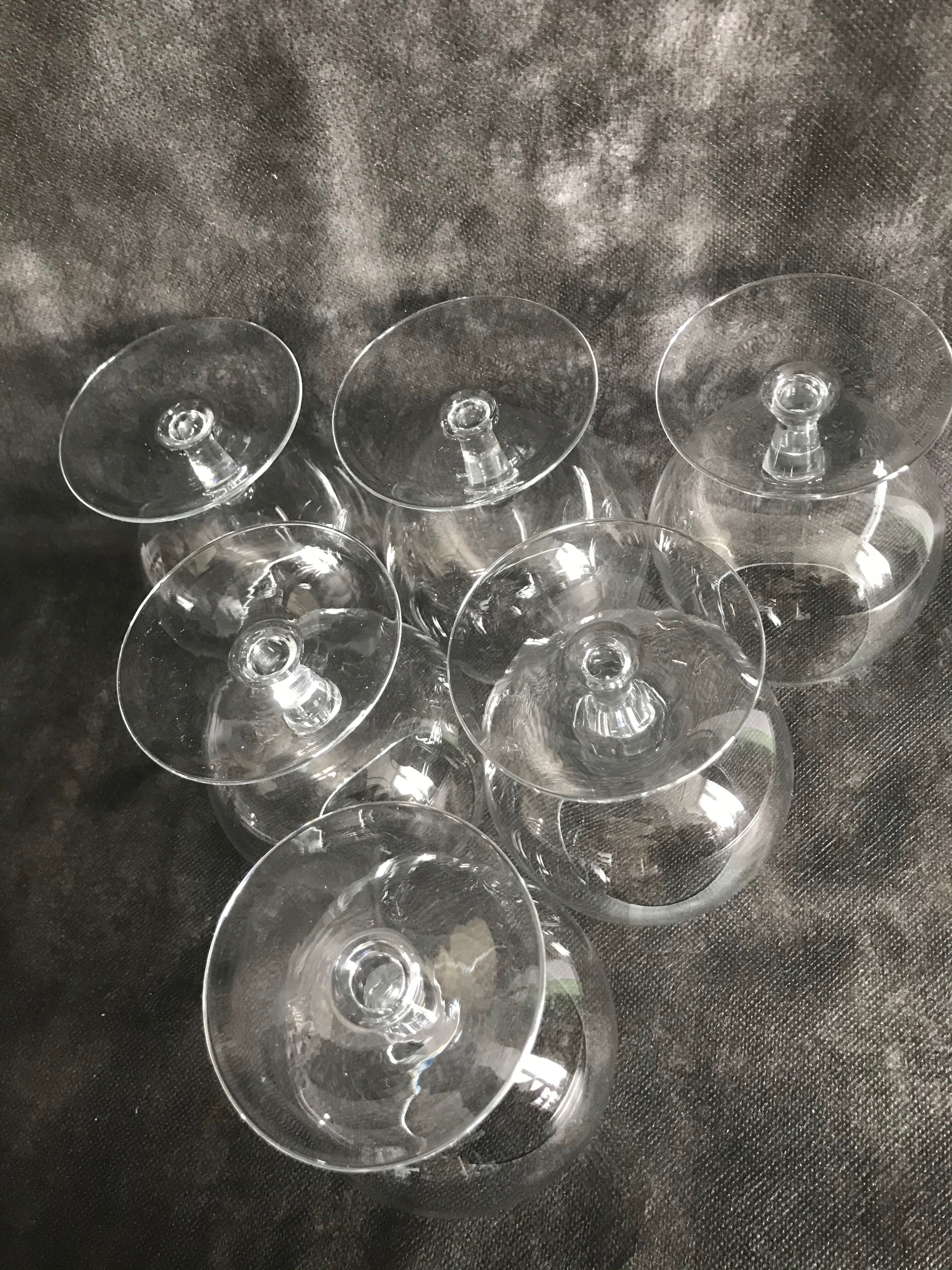 6 late mid-20th crystal tasting glasses