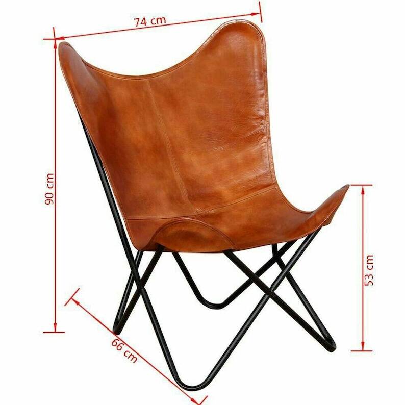 Handmade leather butterfly chair, modern lounge seating.