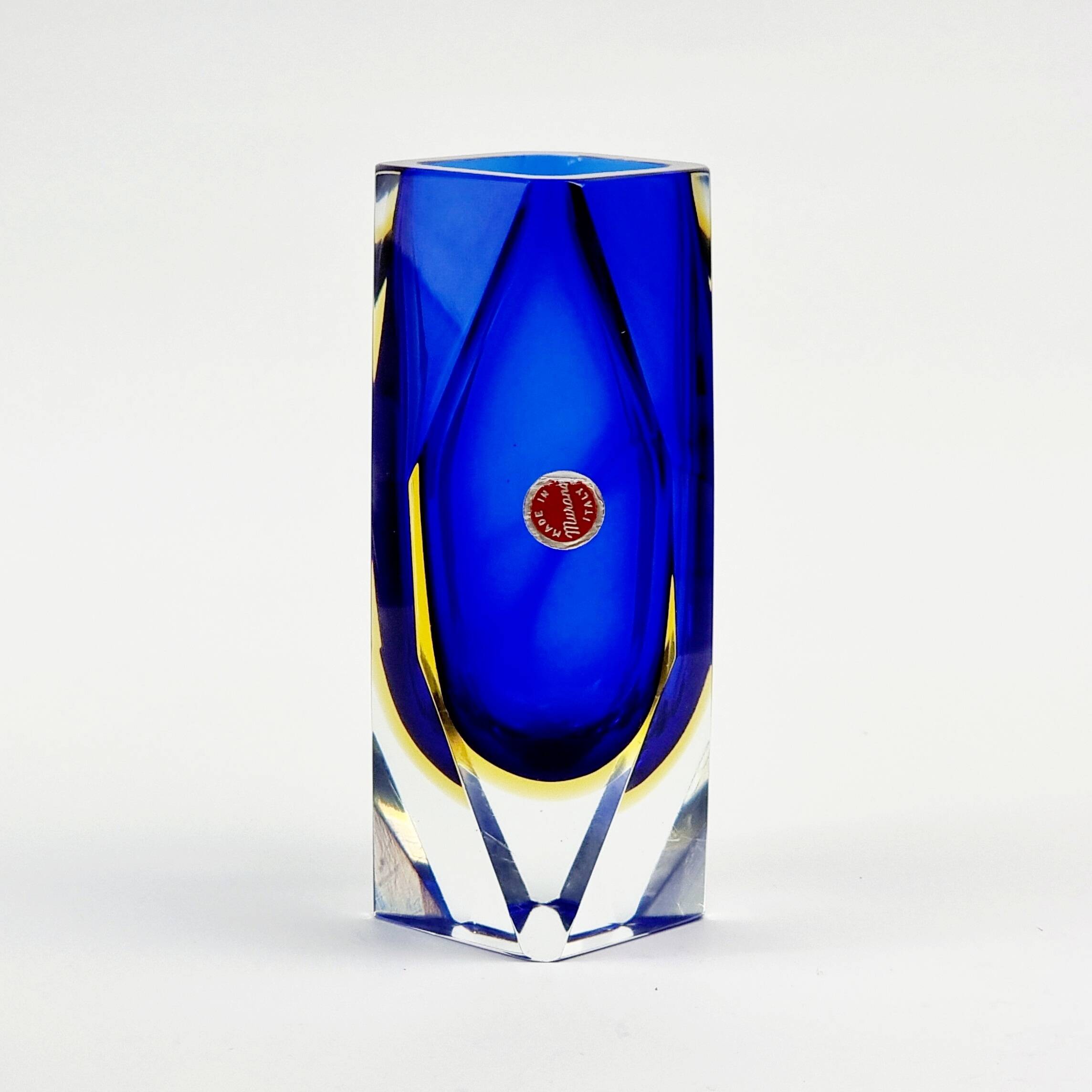 Mid-Century Multifaceted Sommerso Murano Glass Vase by Flavio Poli for Alessandro Mandruzzato, Italy