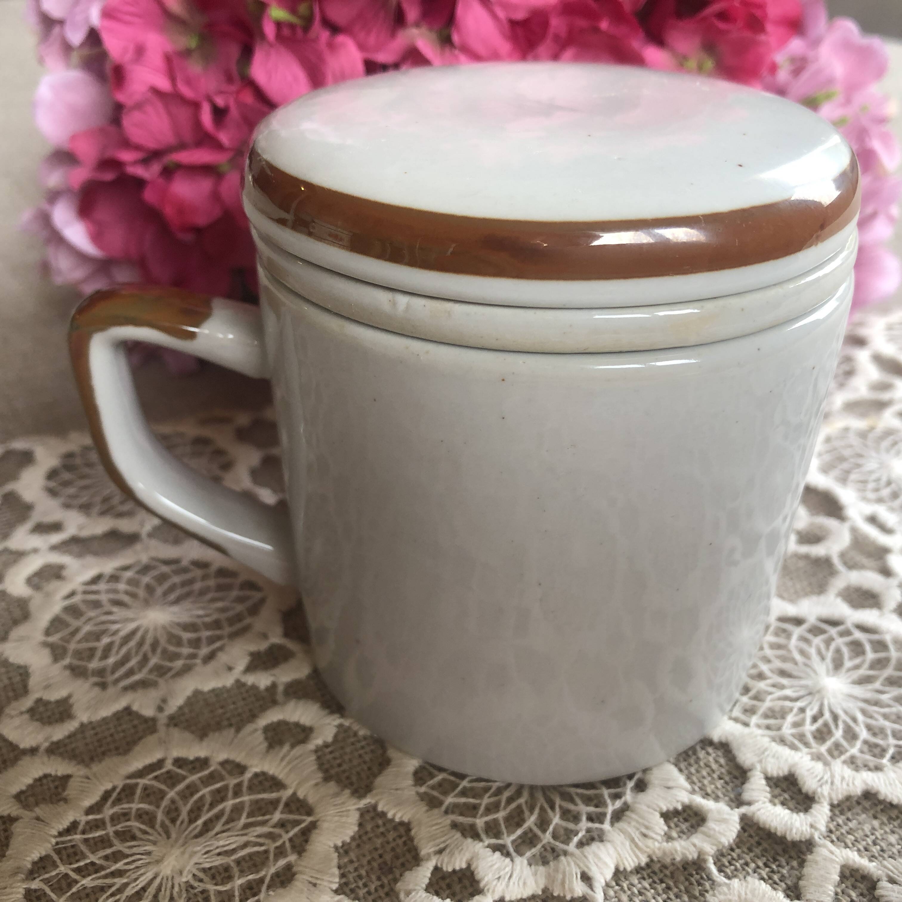 Orange flower stoneware tea pot