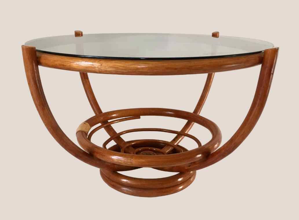 Rattan and smoked glass coffee table 1970