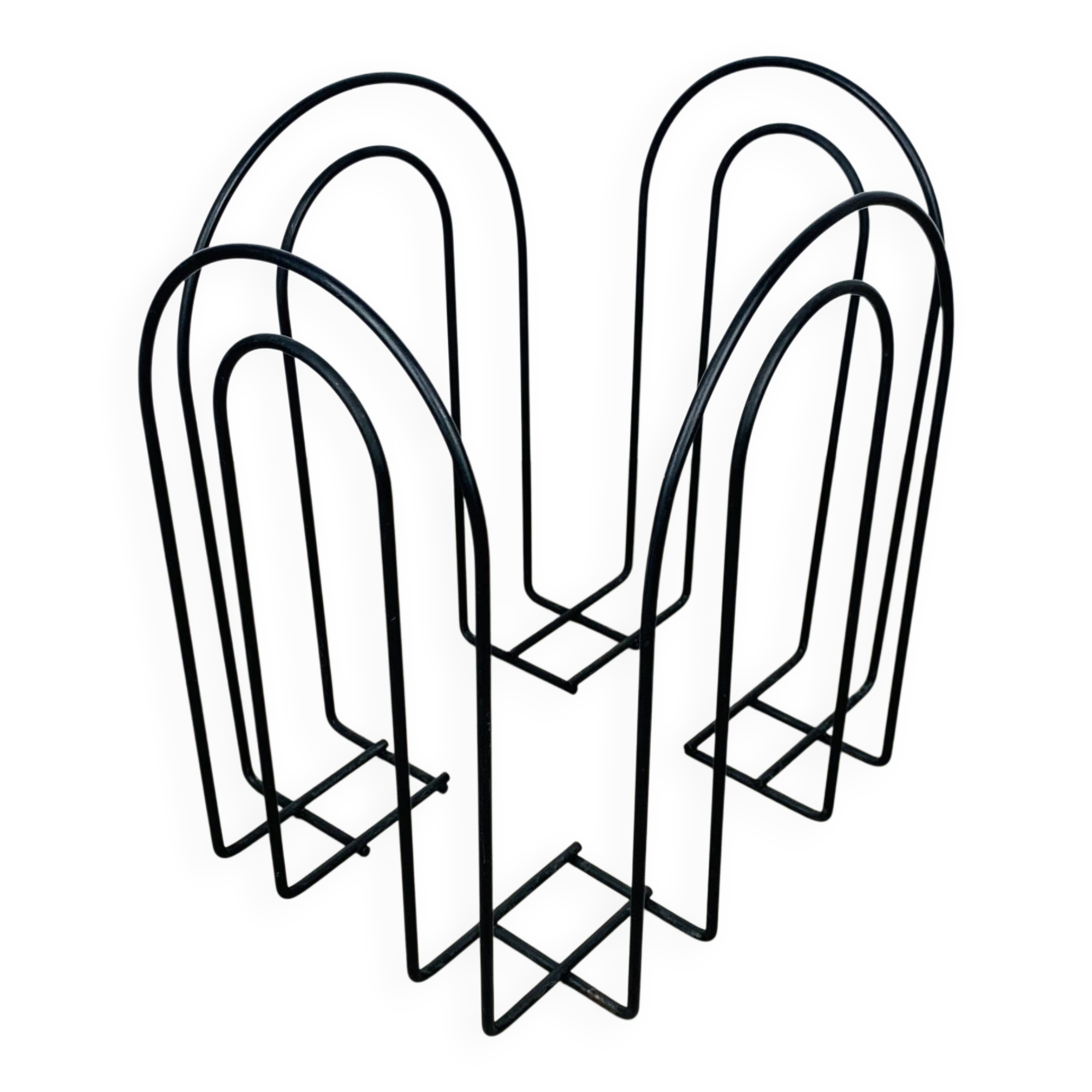 Postmodern metal magazine rack, black, 1980s.