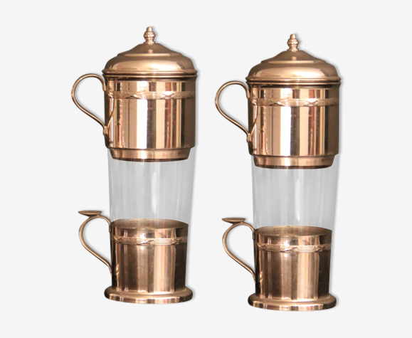 Verres à café thé ou infusion avec filtre en étal argenté