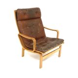 Scandinavian leather armchair, Karl-Erik Ekselius, JOC Vetlanda, Sweden, 1960