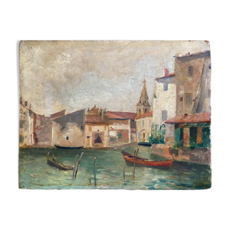 Old painting seen from Martigues dating from 1886, HSC signed