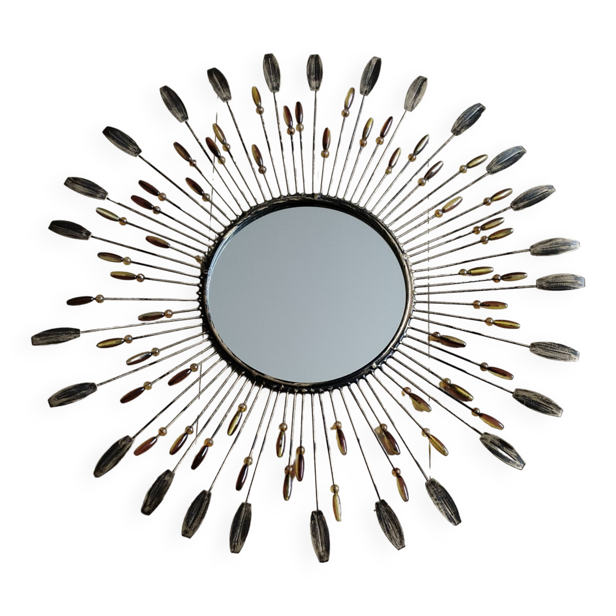 Vintage French metal sun mirror, 52 cm