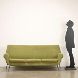 Vintage fabric and brass 3-seater sofa, Italian design, 1950s-60s, original