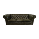 Three-seater green leather Chesterfield sofa