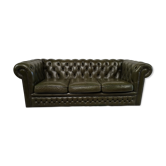Canapé Chesterfield cuir vert trois places