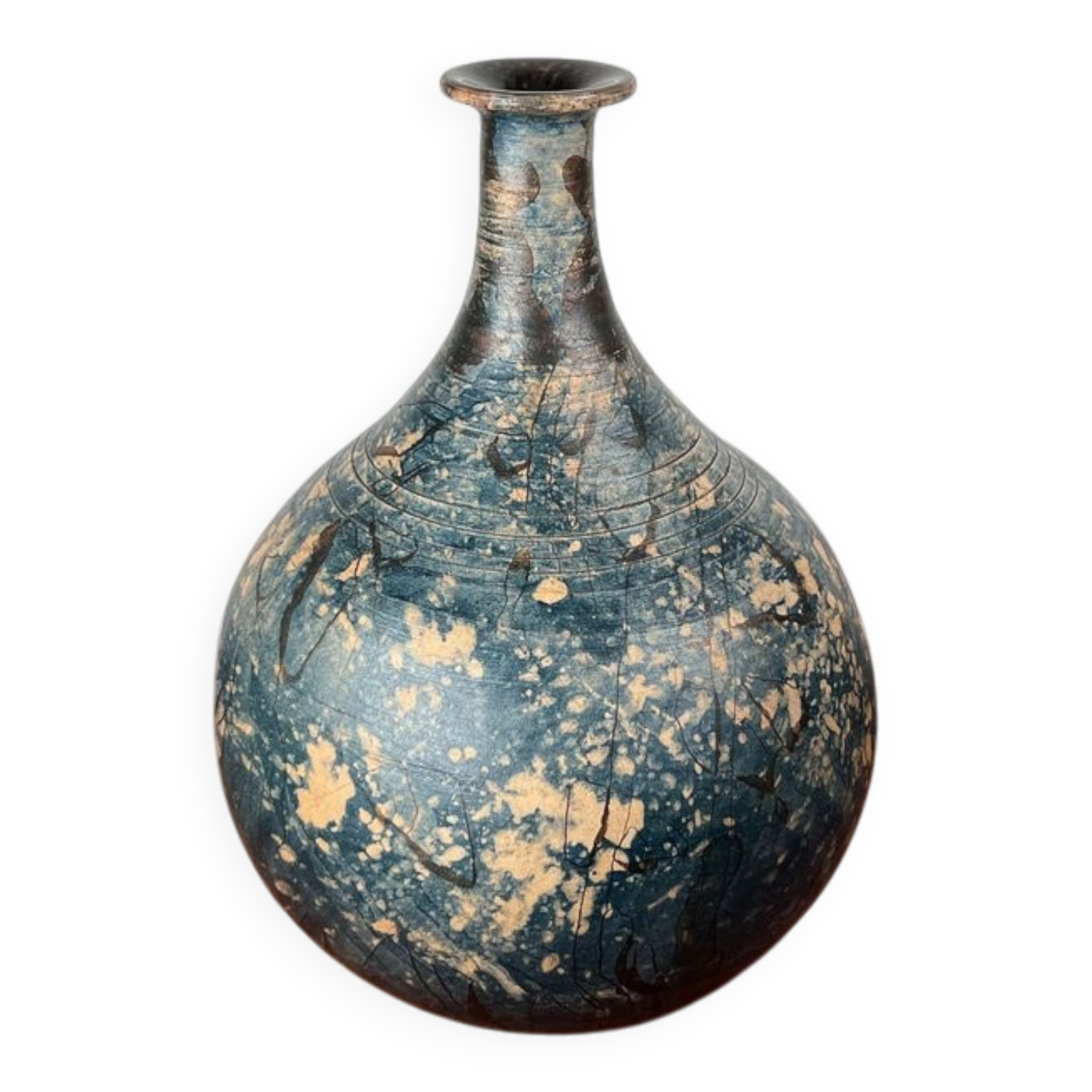 Brutalist mid-century studio pottery vase by Gerhard Liebenthron, 1975.
