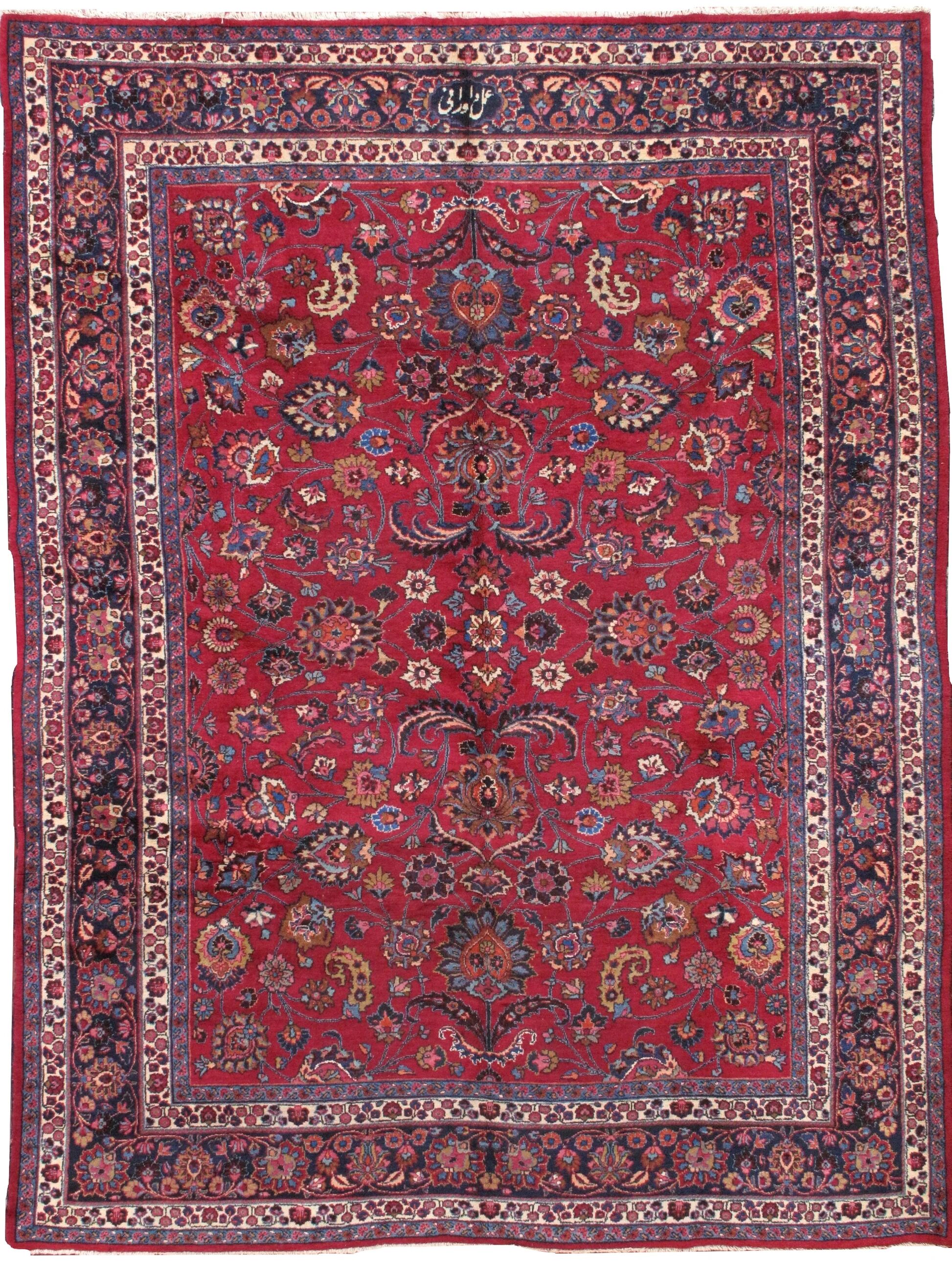 Handmade antique Persian Mashad rug 8.7' x 11' (265cm x 335cm) 1910s - 1B461