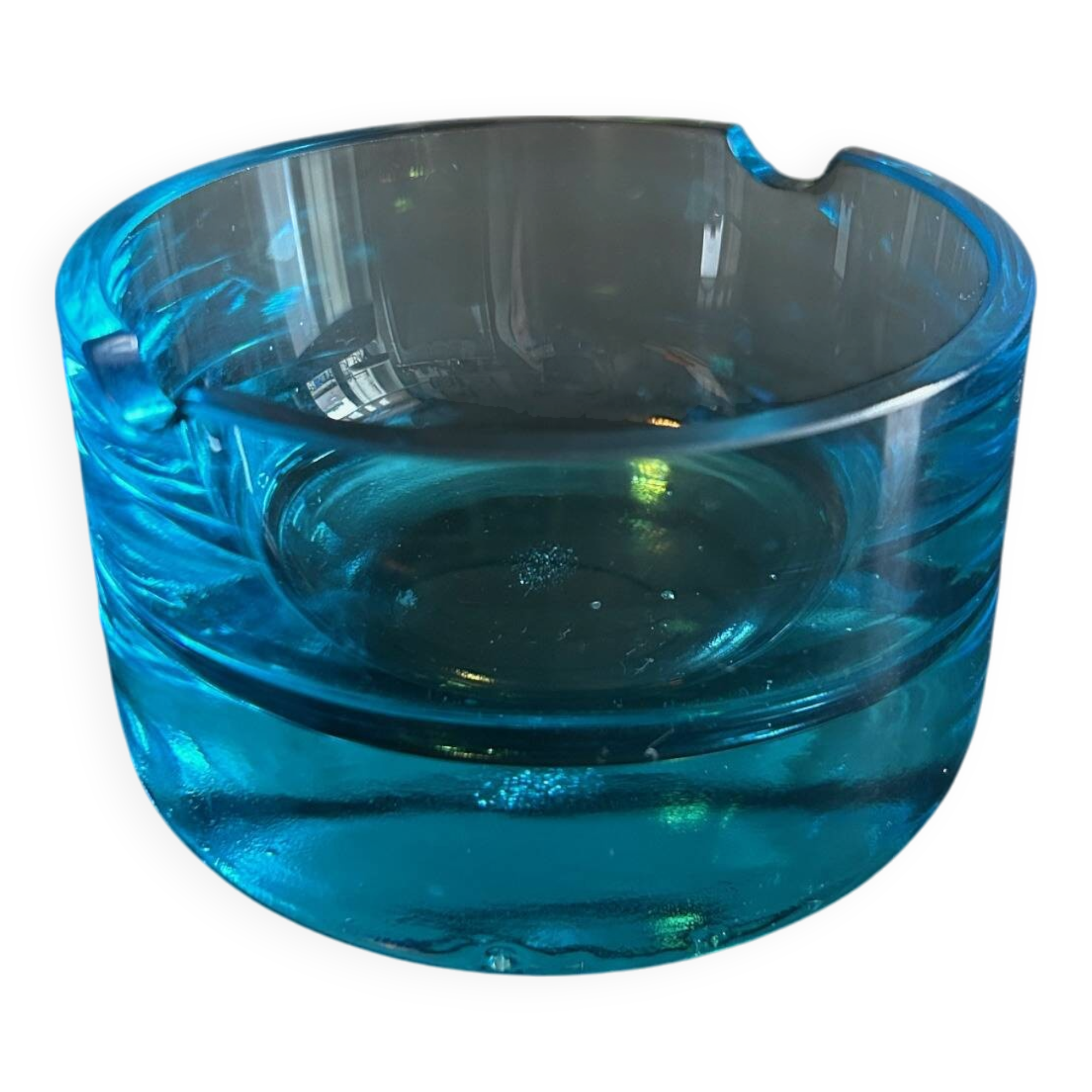 turquoise glass ashtray 1970