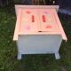 Small vintage buffet with 2 doors in painted sheet metal.