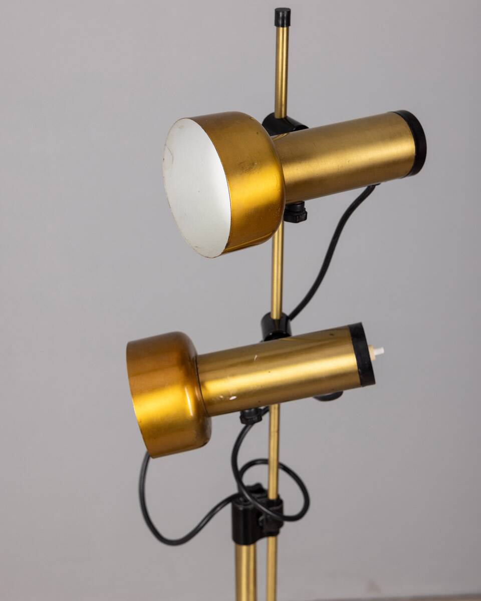 Vintage 70s golden brass floor lamp with two lights italian design